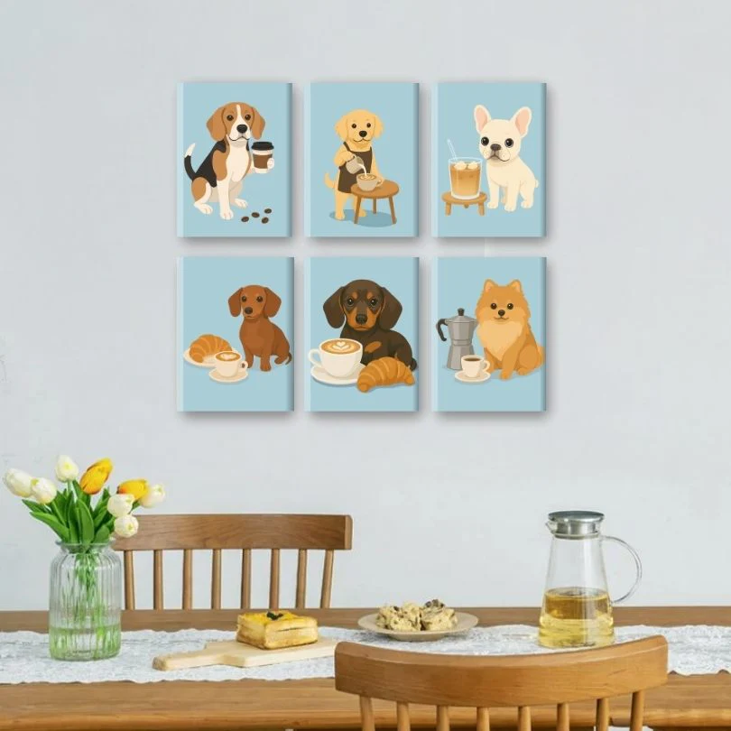 6 Mini Paintings - Dogs & Coffee Set - Image 2