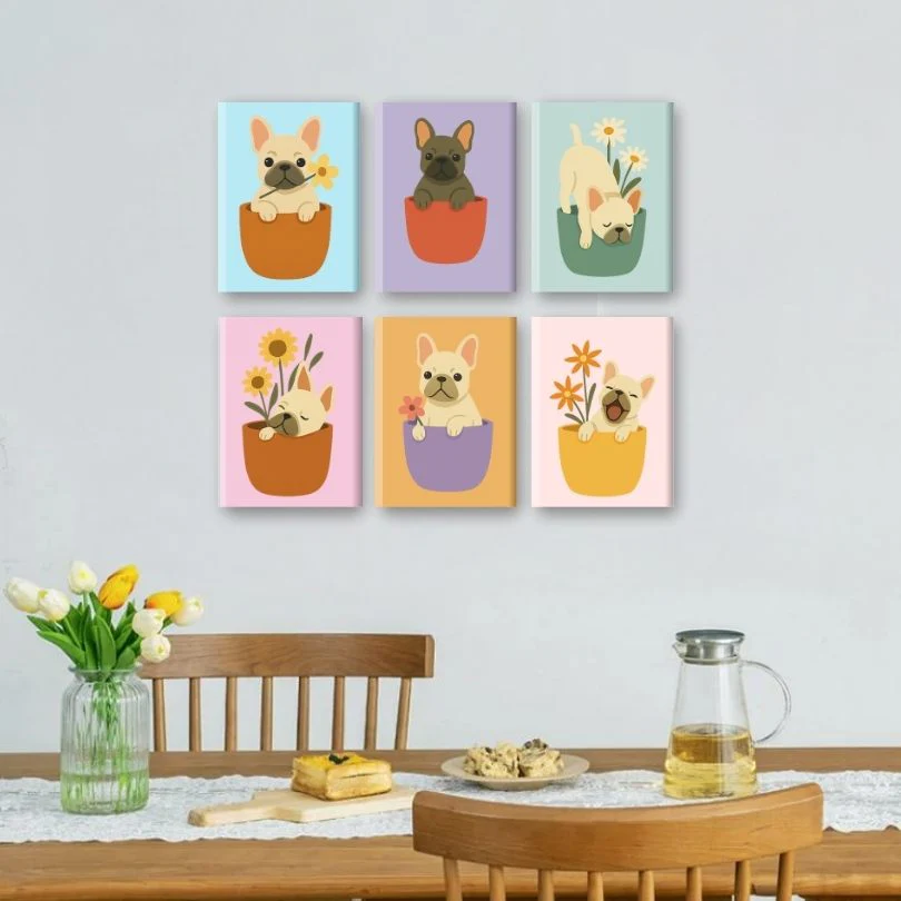 6 Mini Paintings -  Dogs & Flowers Set - Image 2