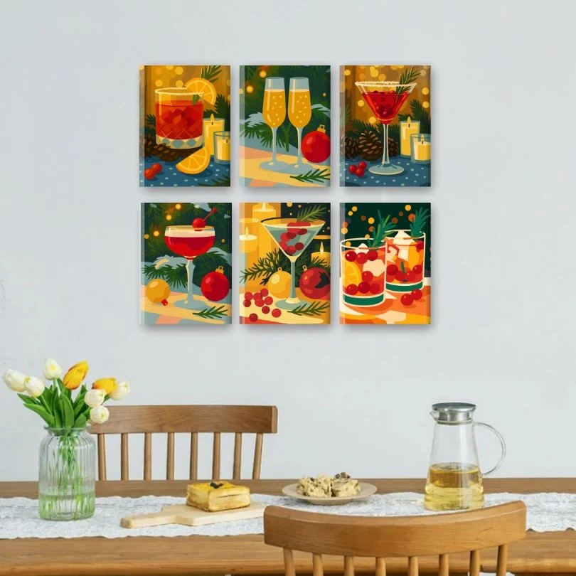 6 Mini Paintings - Festive Cocktails Set - Image 2