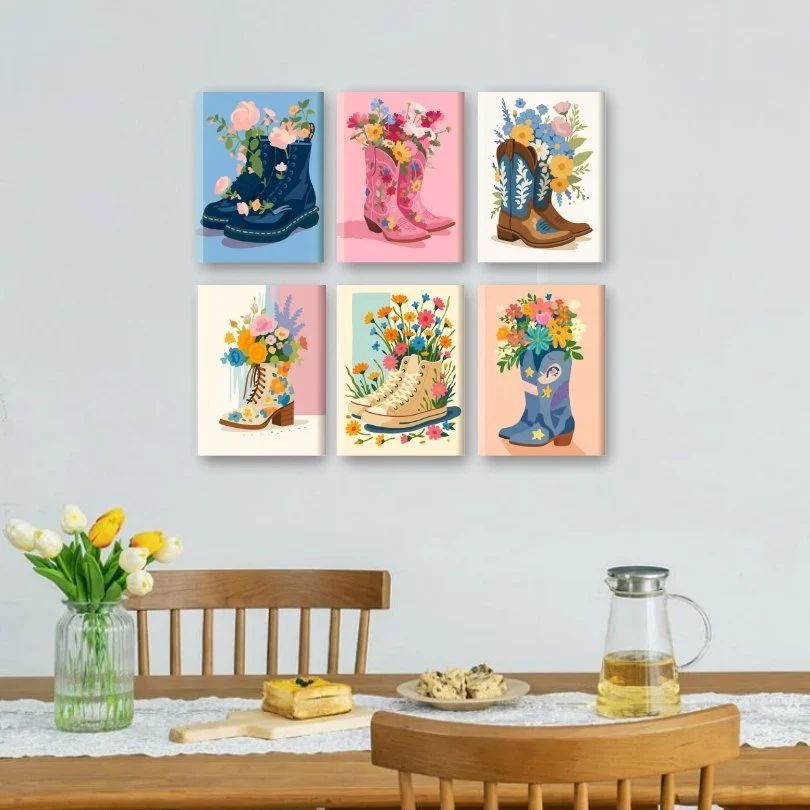 6 Mini Paintings - Flower Boots Set - Image 2