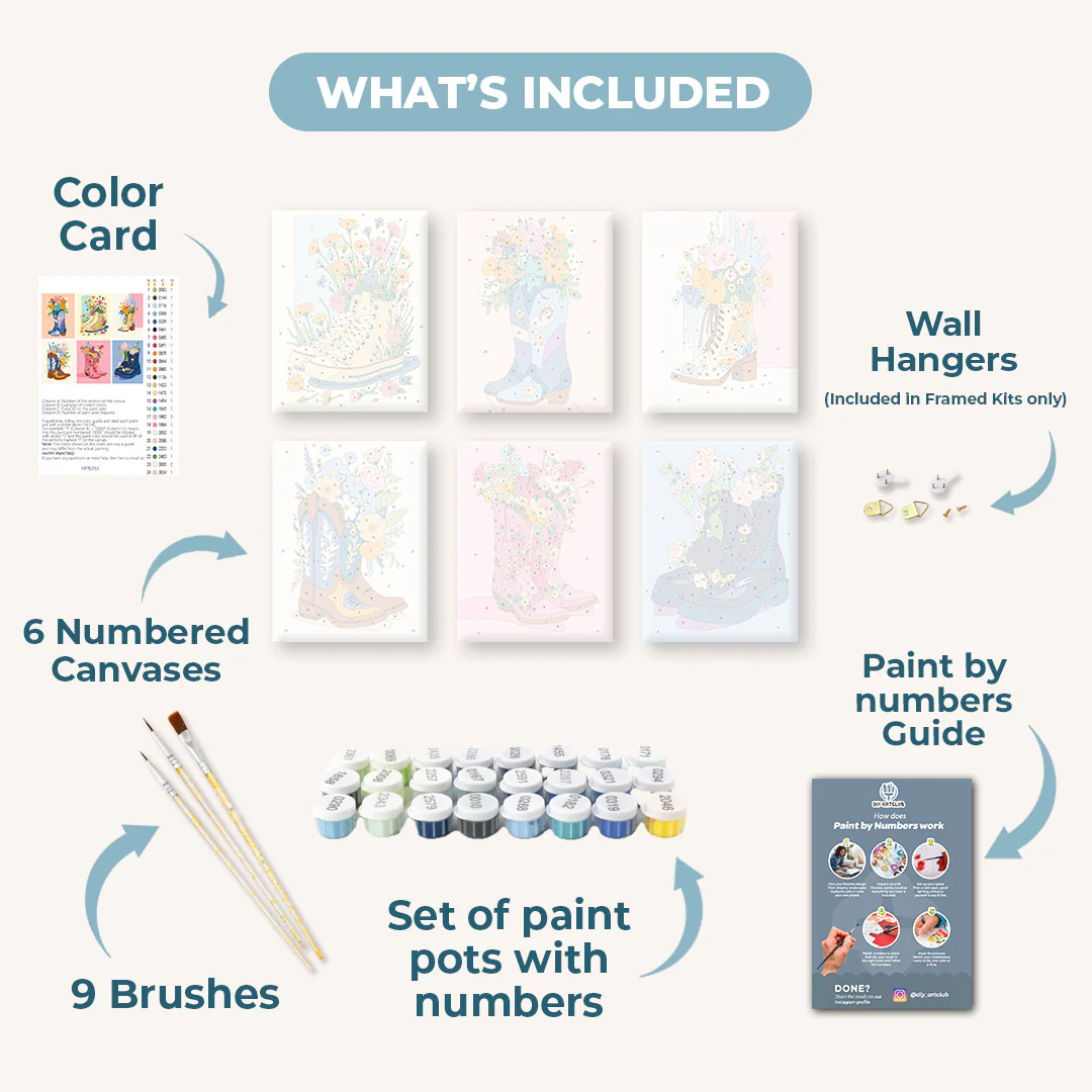 6 Mini Paintings - Flower Boots Set - Image 3