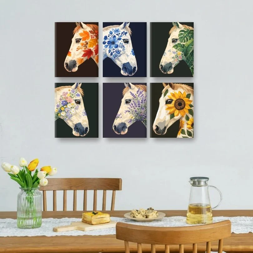 6 Mini Paintings - Flower Horses Set - Image 2