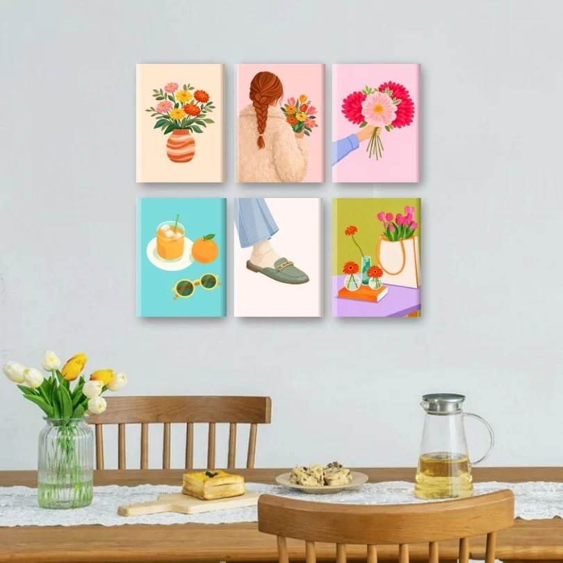 6 Mini Paintings - Flowers & Fashion Set - Image 2