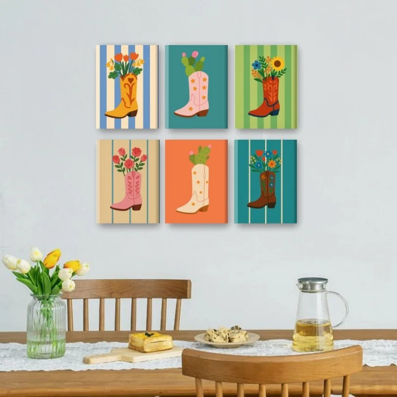6 Mini Paintings - Flowers in Boots Set - Image 2