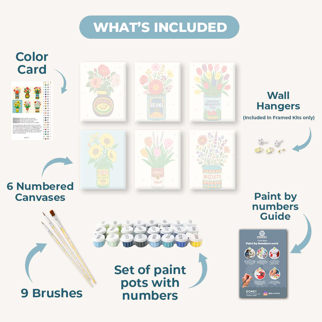6 Mini Paintings - Flowers in Cans Set - Image 3