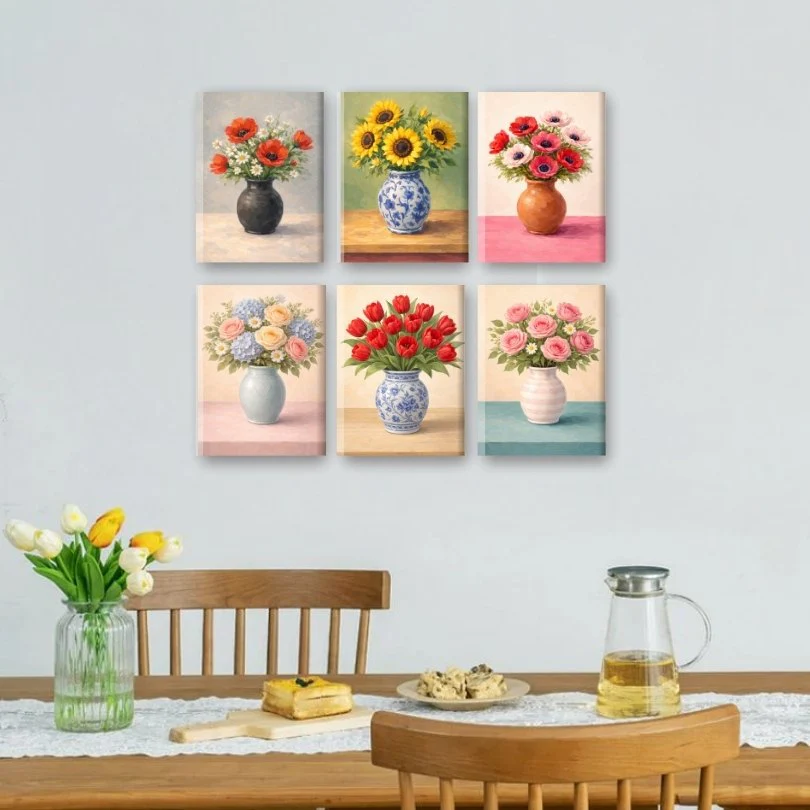 6 Mini Paintings - Flowers in Vases Set - Image 2