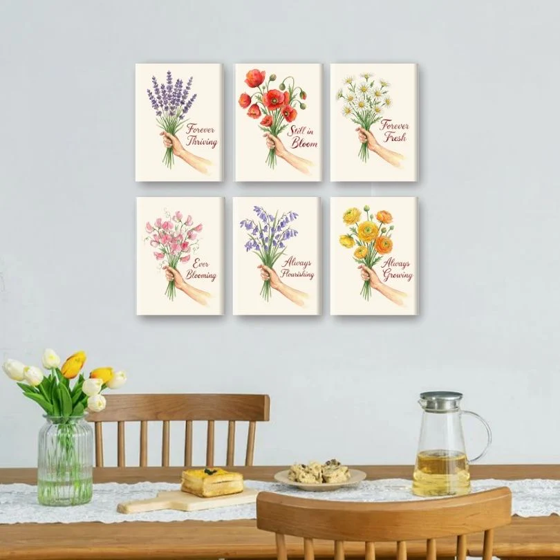 6 Mini Paintings - Flowers & Quotes Set - Image 2