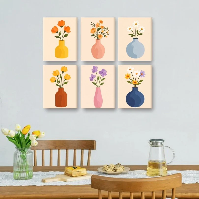 6 Mini Paintings - Flowers & Vases Set - Image 2