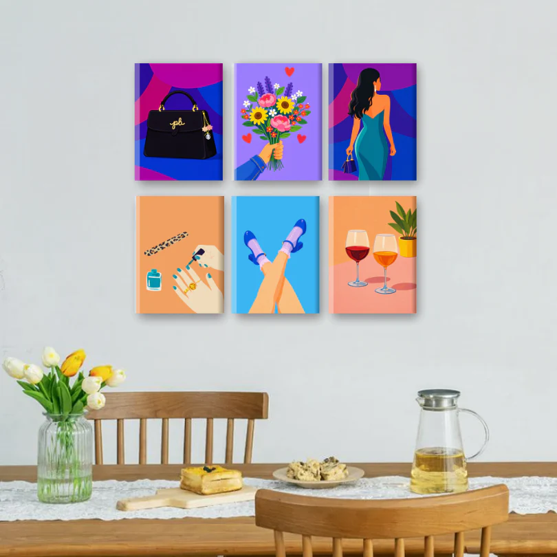 6 Mini Paintings - Glamour & WIne Set - Image 2