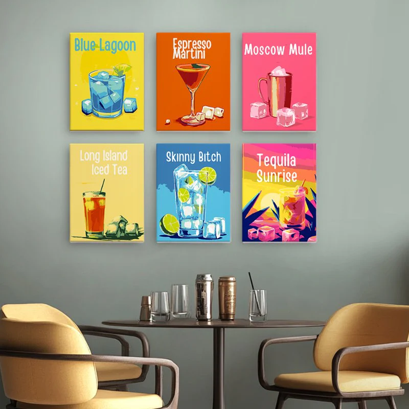 6 Mini Paintings - Happy Hour Cocktail Set - Image 2