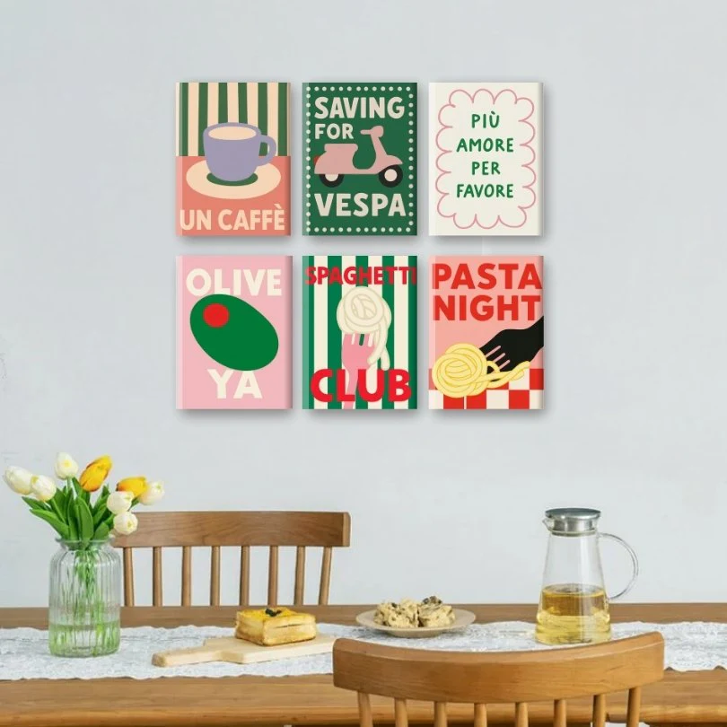 6 Mini Paintings - Italian Pasta & Coffee Set - Image 2