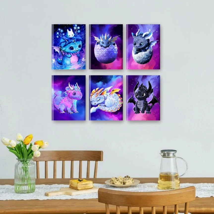 6 Mini Paintings | Little Dragons Set - By Tiny Tami - Image 2