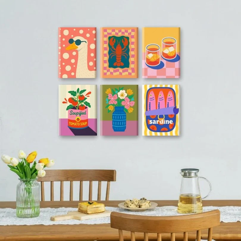 6 Mini Paintings - Lobster & Sardines Set - Image 2