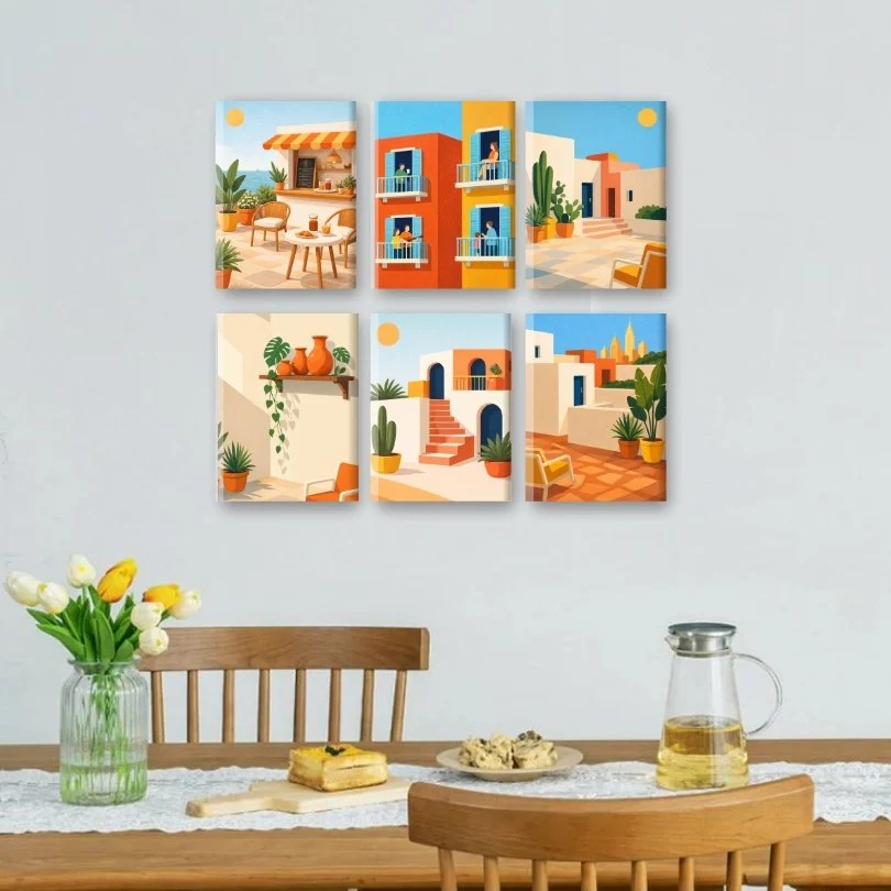 6 Mini Paintings - Mediterranean Village Set - Image 2