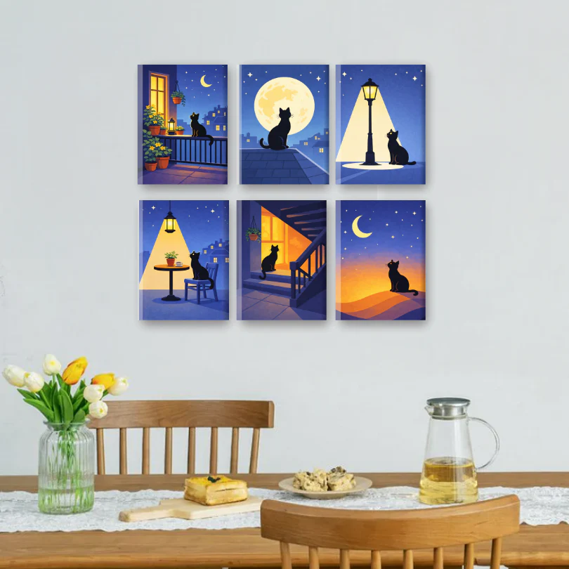 6 Mini Paintings - MIdnight Cat Set - Image 2
