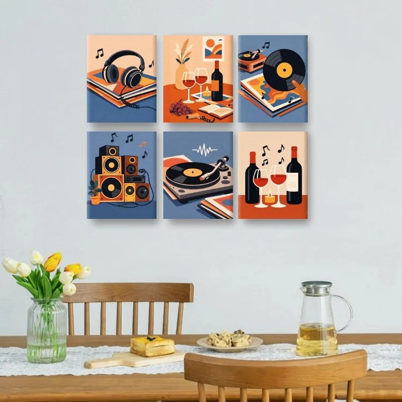 6 Mini Paintings - Music & Wine Set - Image 2
