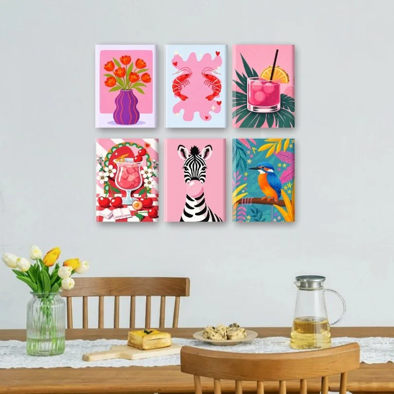 6 Mini Paintings - Pastel Pop Art Set - Image 2