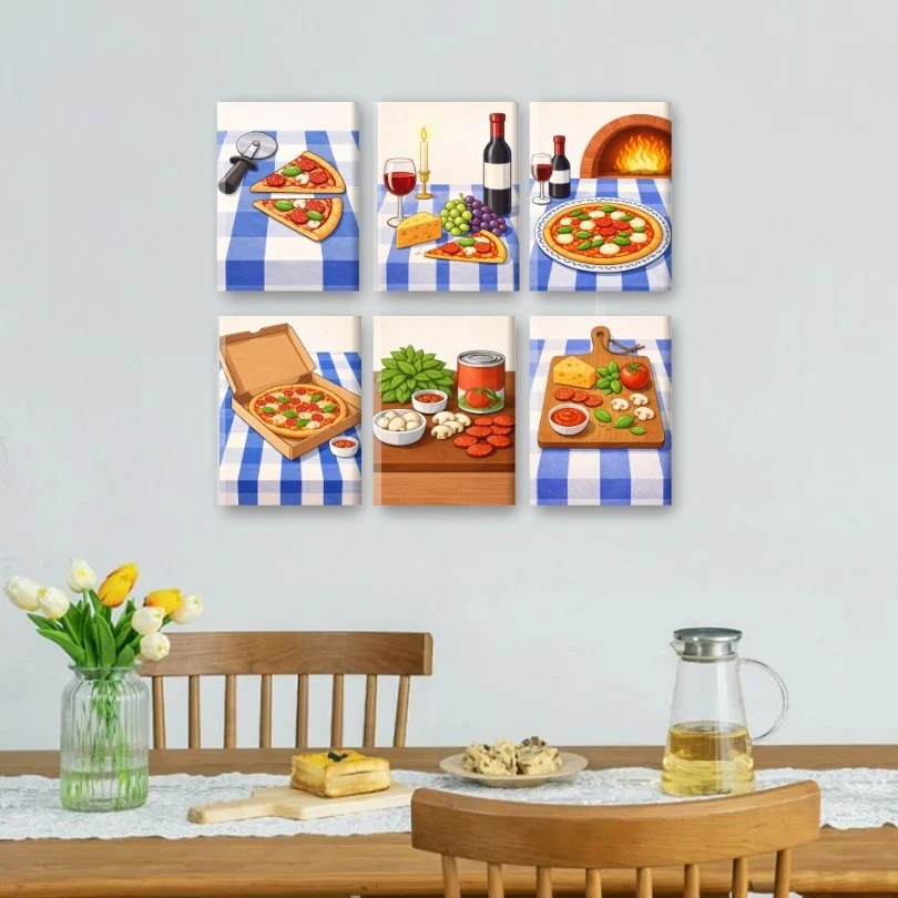 6 Mini Paintings - Pizza Dinner Set - Image 2
