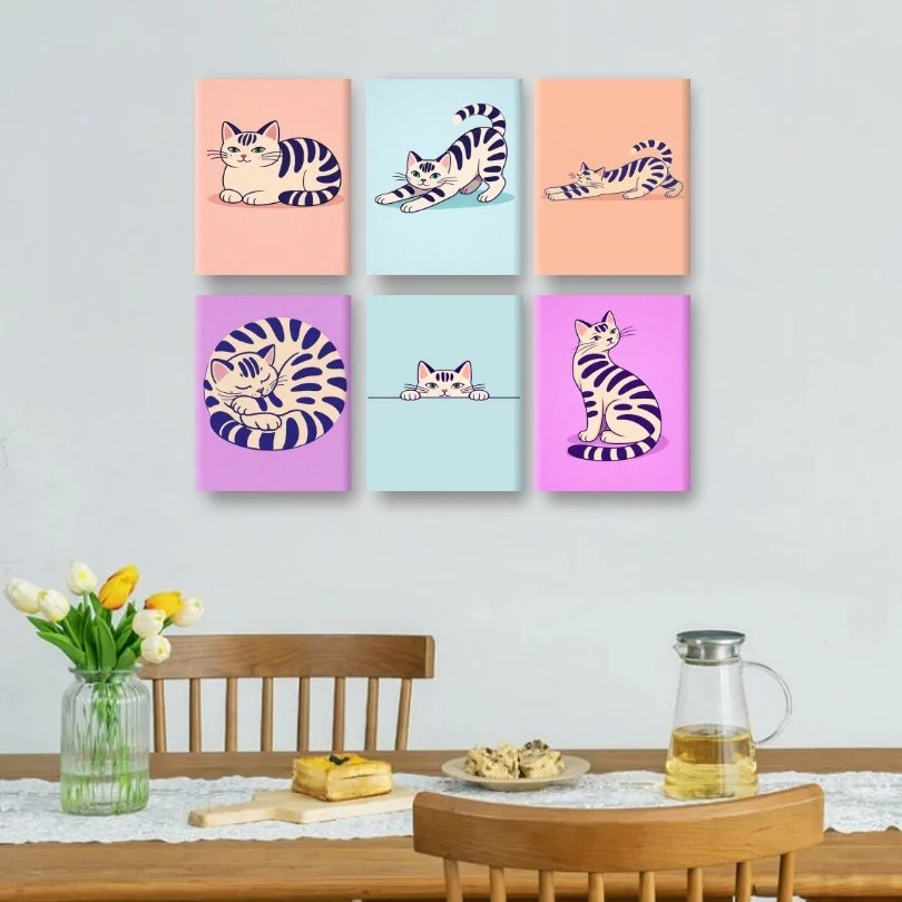 6 Mini Paintings - Playful Cats Set - Image 2