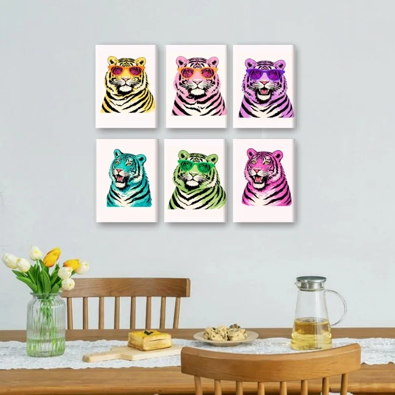 6 Mini Paintings - Pop Art Tigers Set - Image 2