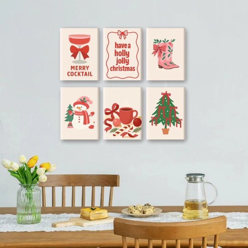 6 Mini Paintings - Red & Pink Christmas Set - Image 2