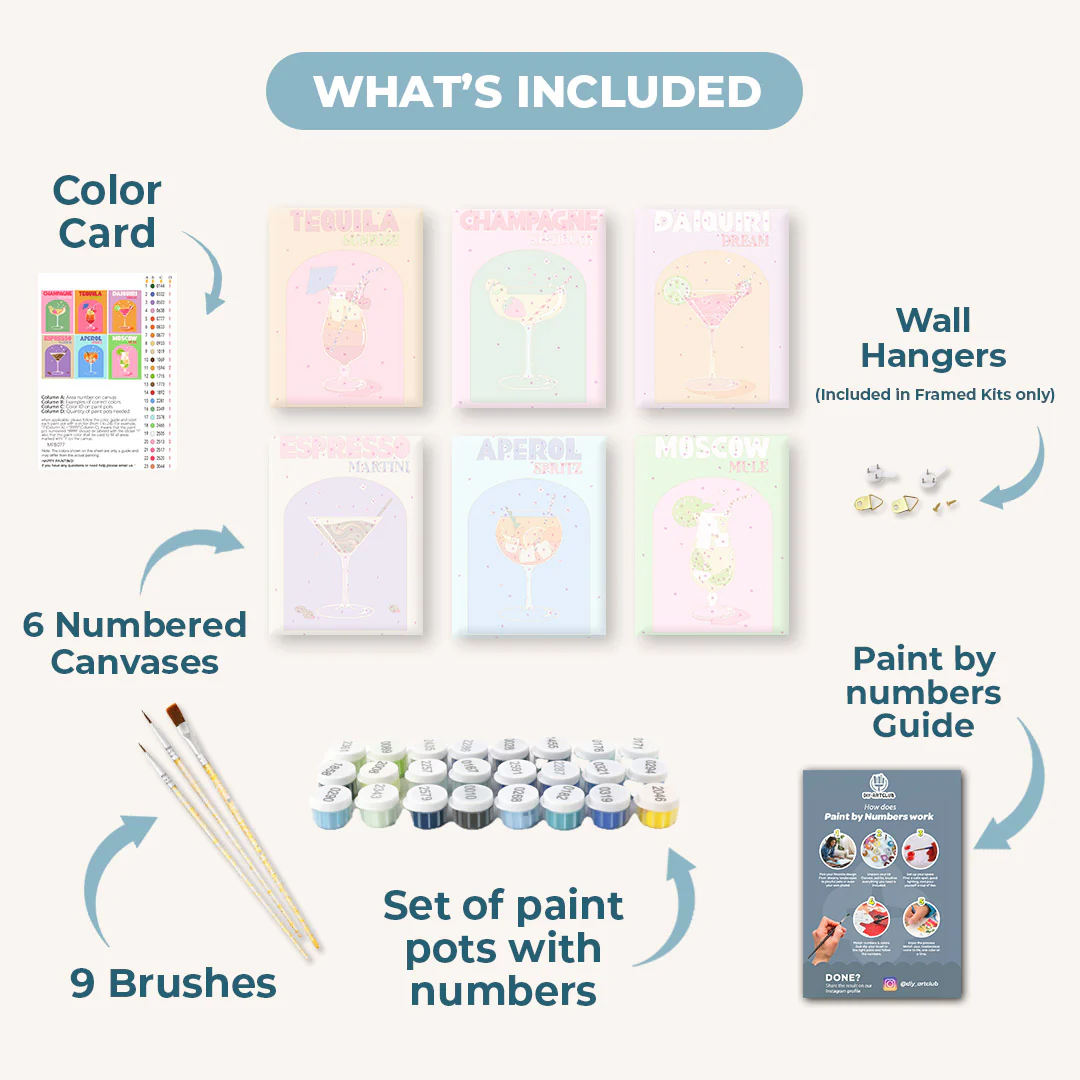 6 Mini Paintings - Sip & Paint Cocktail Set - Image 3