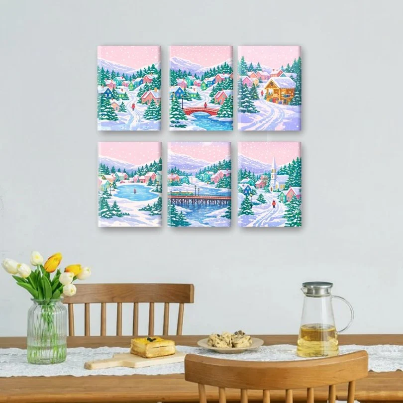 6 Mini Paintings - Snowy Village Set - Image 2