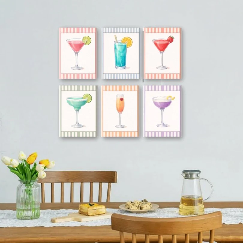 6 Mini Paintings - Striped Cocktails Set - Image 2