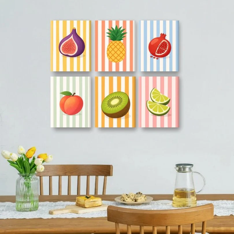 6 Mini Paintings - Striped Fruits Set - Image 2