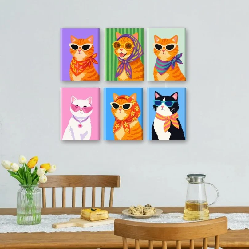 6 Mini Paintings - Stylish Cats Set - Image 2