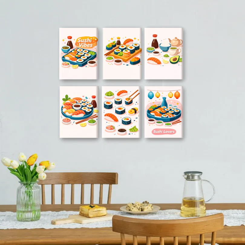 6 Mini Paintings - Sushi Vibes Set - Image 2