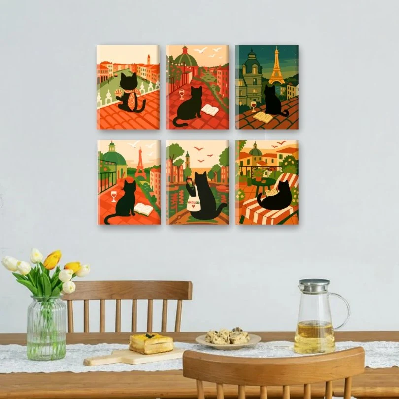 6 Mini Paintings | The Traveling Cat Set - Image 2
