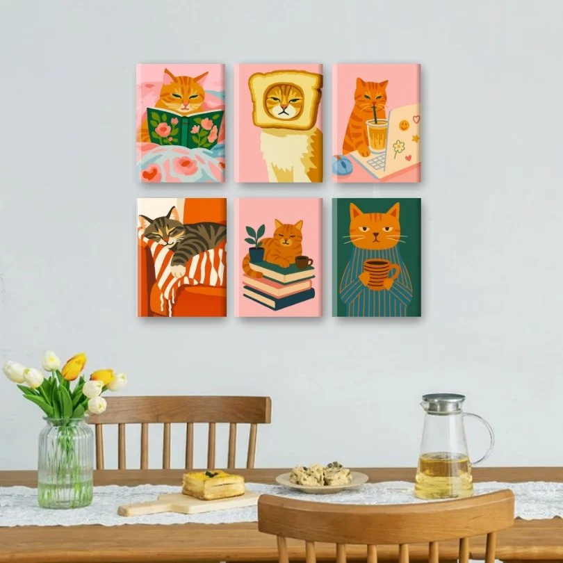 6 Mini Paintings | Tired Cats Set - Image 2