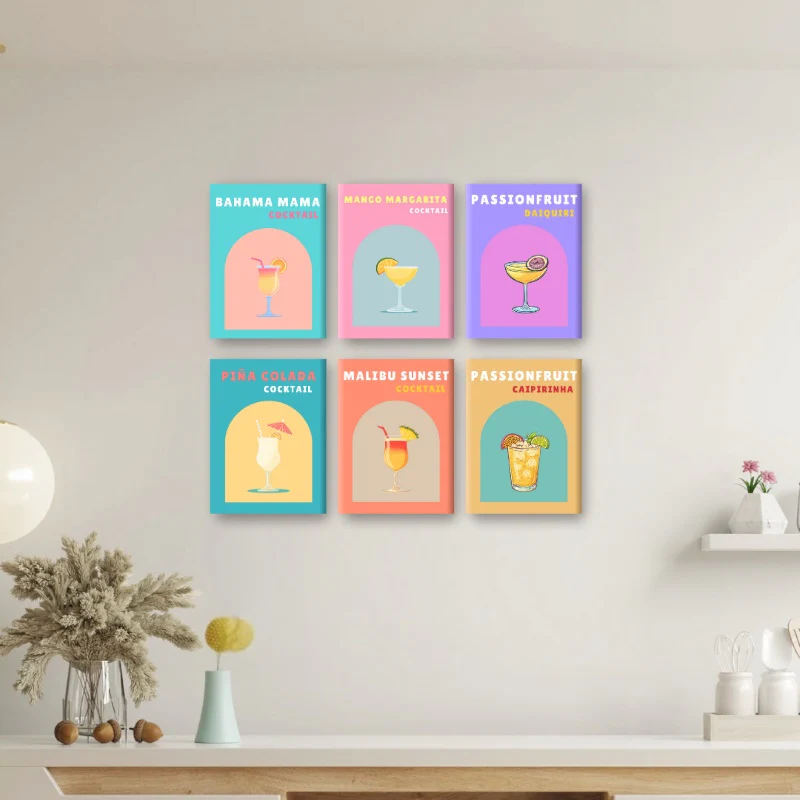 6 Mini Paintings - Tropical Cocktail Set - Image 2
