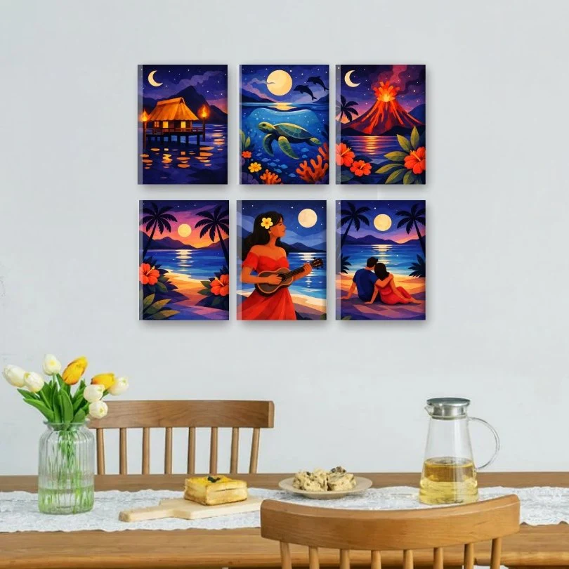 6 Mini Paintings - Tropical Night Set - Image 2