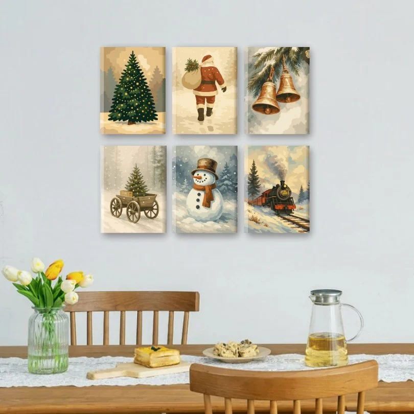 6 Mini Paintings - Vintage Christmas Set - Image 2