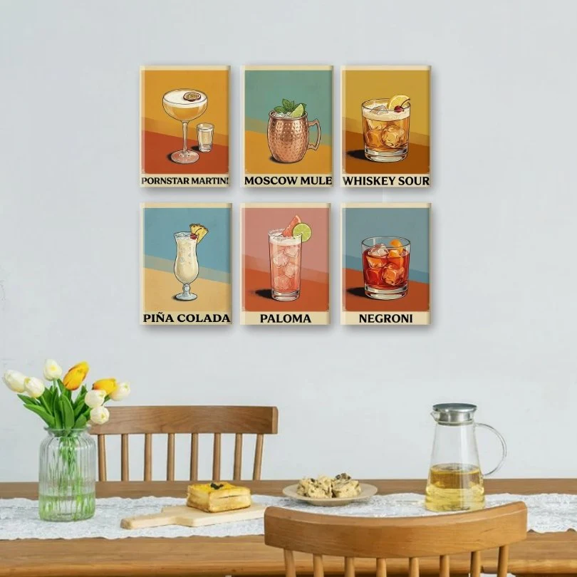 6 Mini Paintings - Vintage Cocktail Posters Set - Image 2