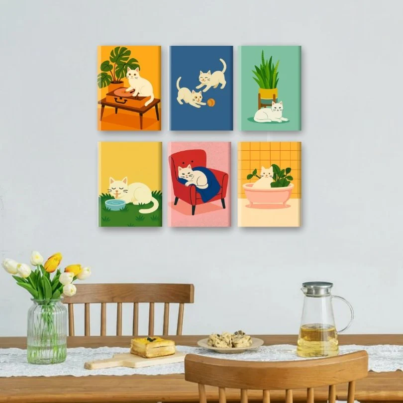 6 Mini Paintings - White Cat Set - Image 2