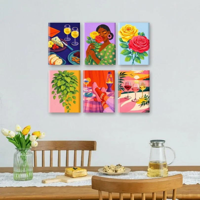 6 Mini Paintings - Wine & Flowers Set - Image 2