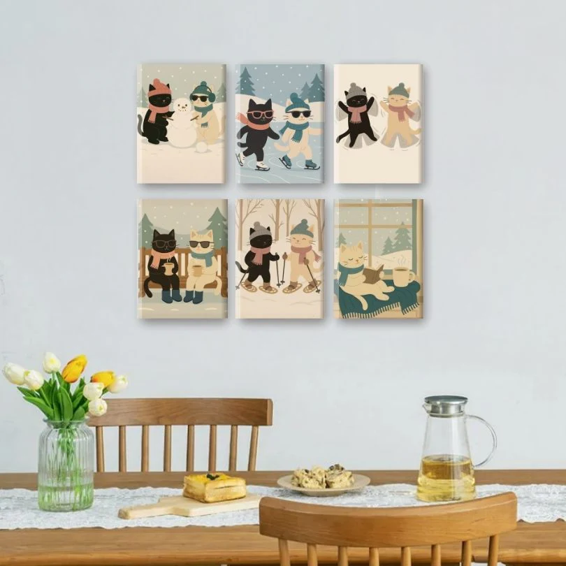 6 Mini Paintings - Winter Cats Set - Image 2
