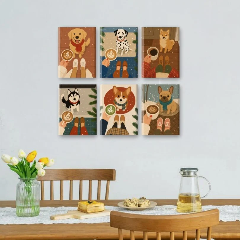 6 Mini Paintings - Winter Coffee & Dogs Set - Image 2