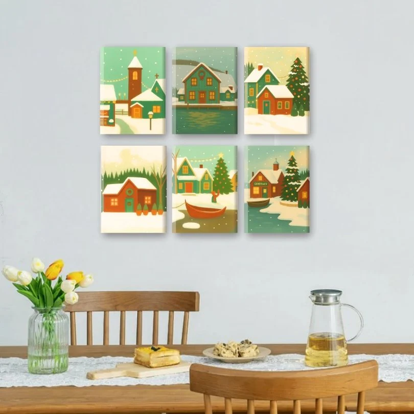 6 Mini Paintings | Winter Village Set - Image 2