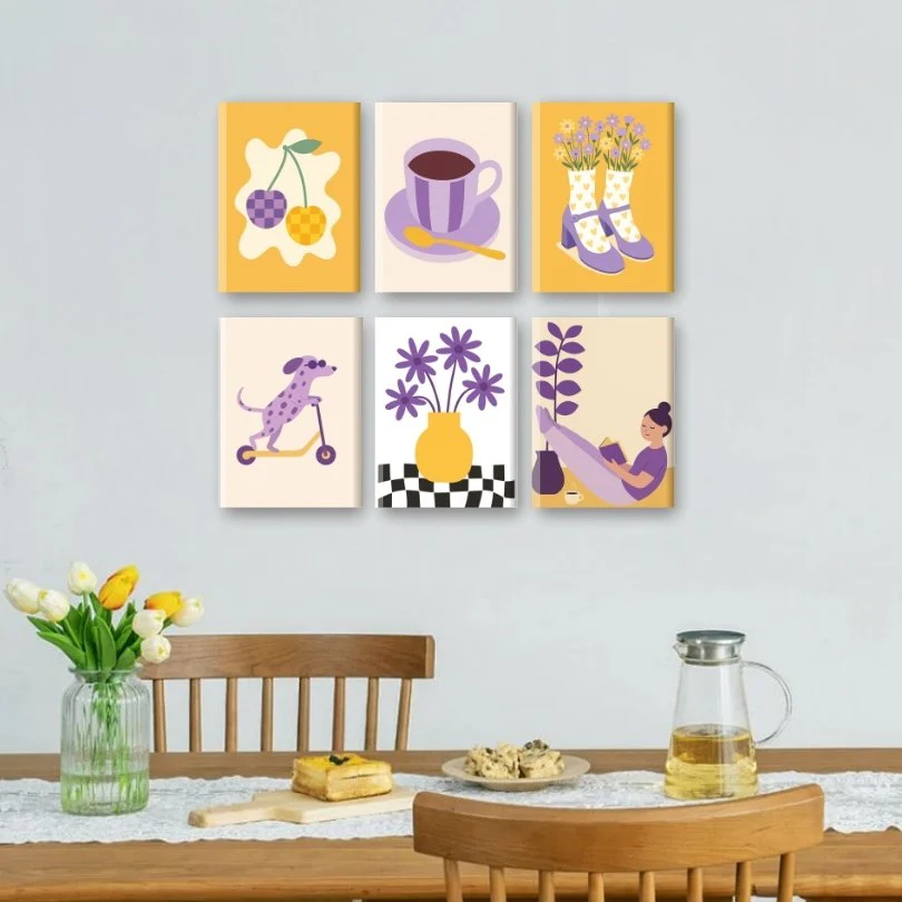6 Mini Paintings - Yellow and Purple Vibes Set - Image 2