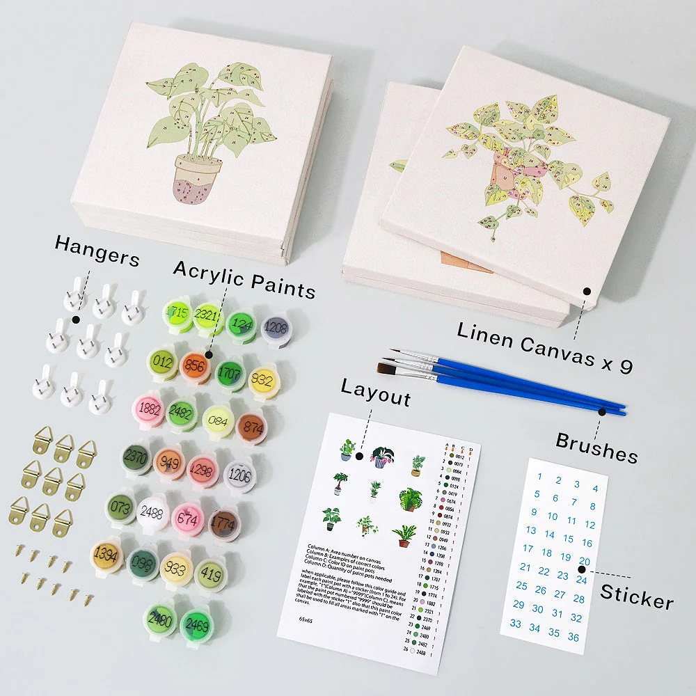 9 Mini Paintings – Indoor Plants Set | Paint by Numbers - Image 7