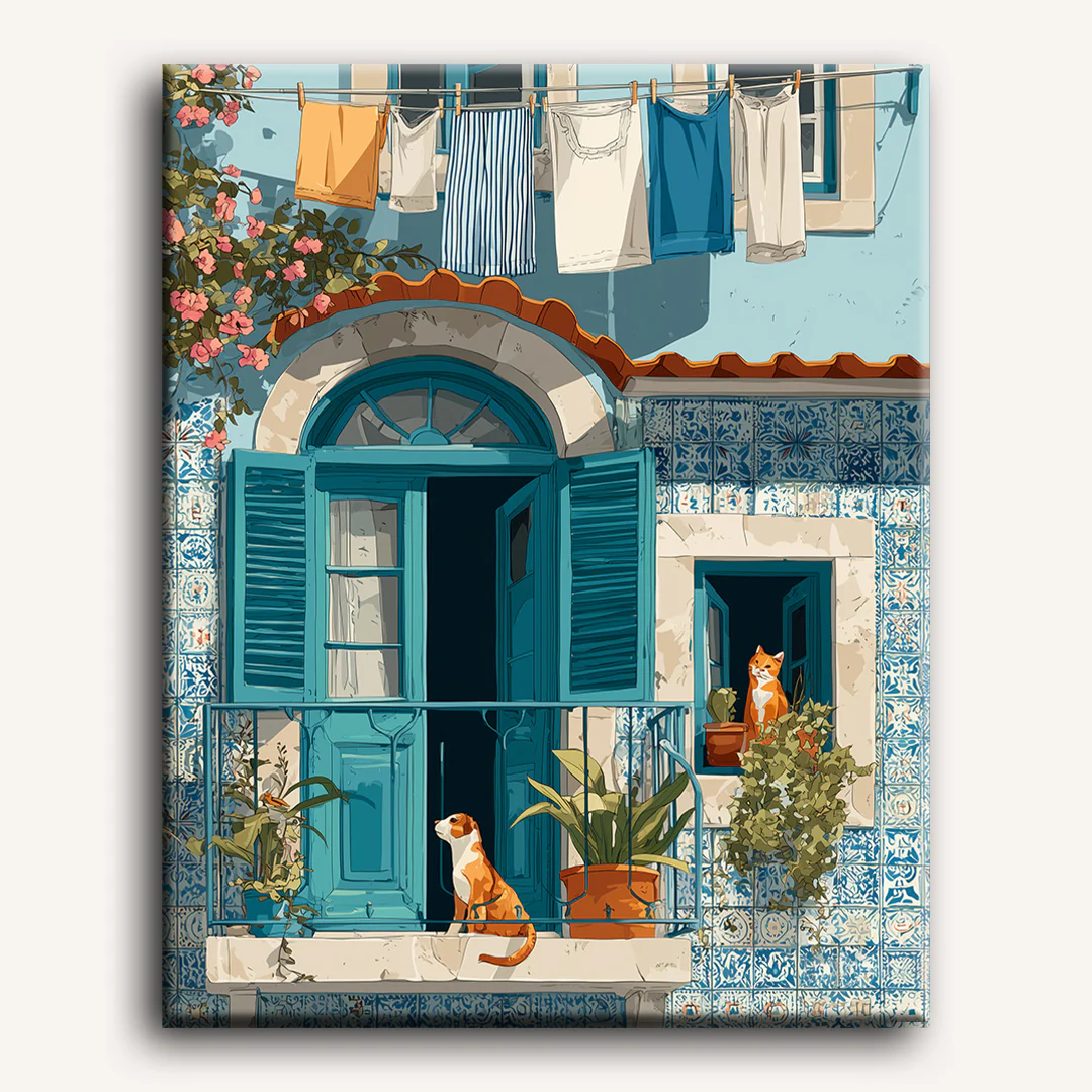 A Mediterranean balcony | Paint by Number - Image 2