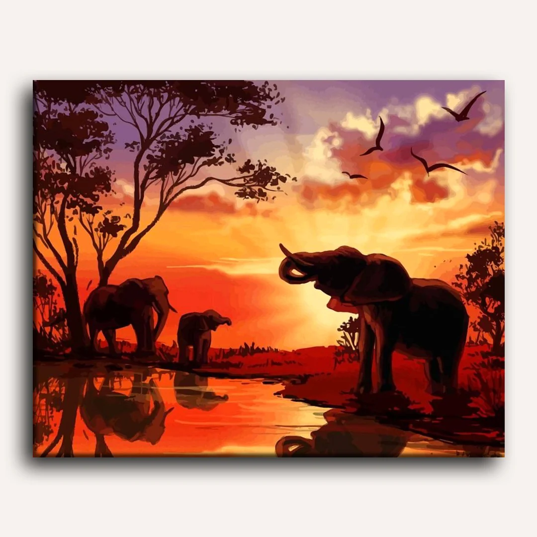 African Savanna Elephants | Paint by Numbers - Image 2