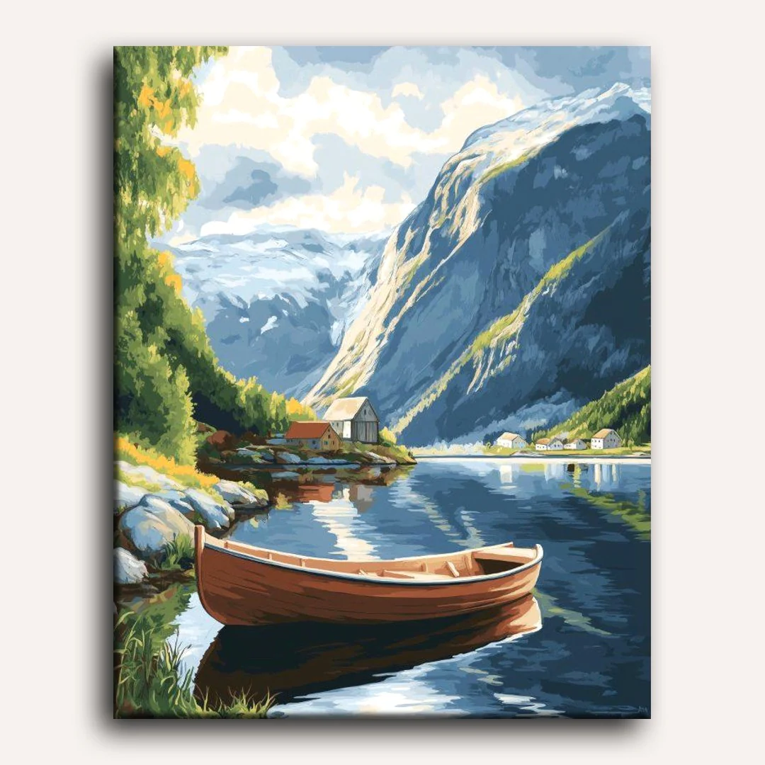 Boat at Geirangerfjord in Norway | Paint by Numbers - Image 2