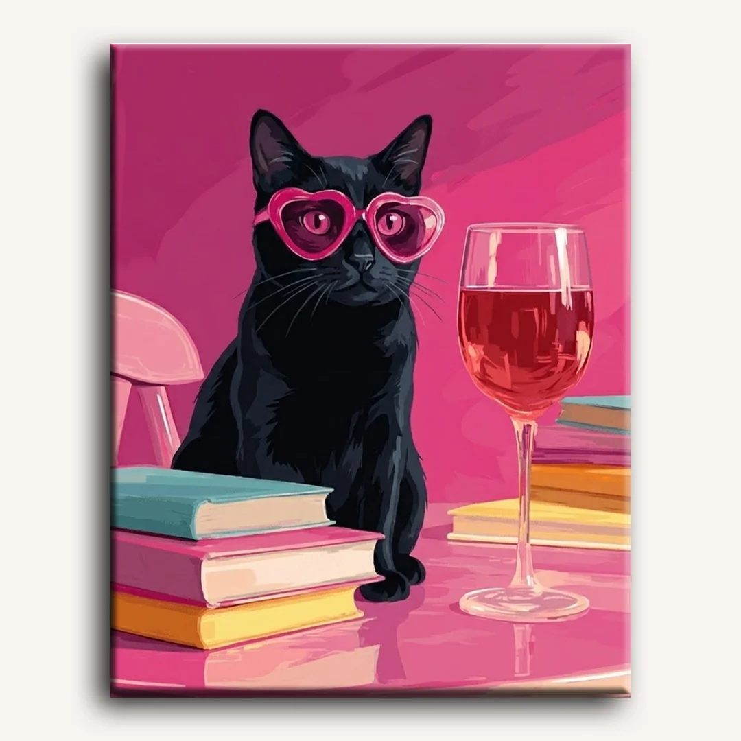 Black Cat at the Pink Table | Paint by Number - Image 2