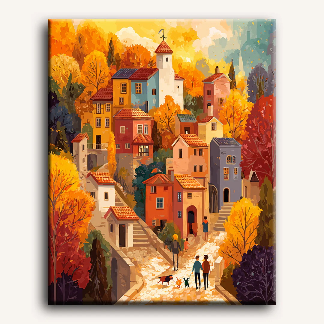 Charming autumn village | Paint by Number - Image 2
