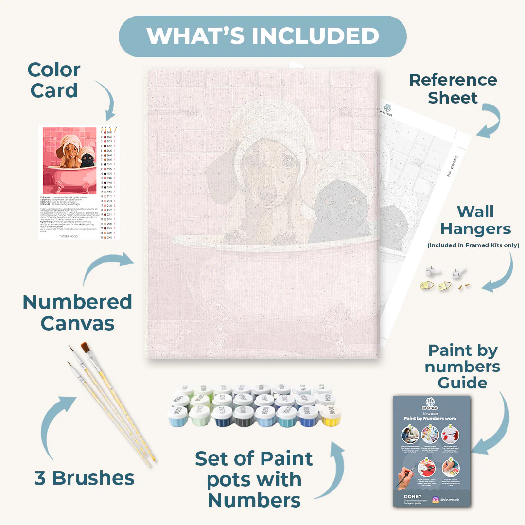 Dachshund & Cat in Bath | Paint by Number - Image 3